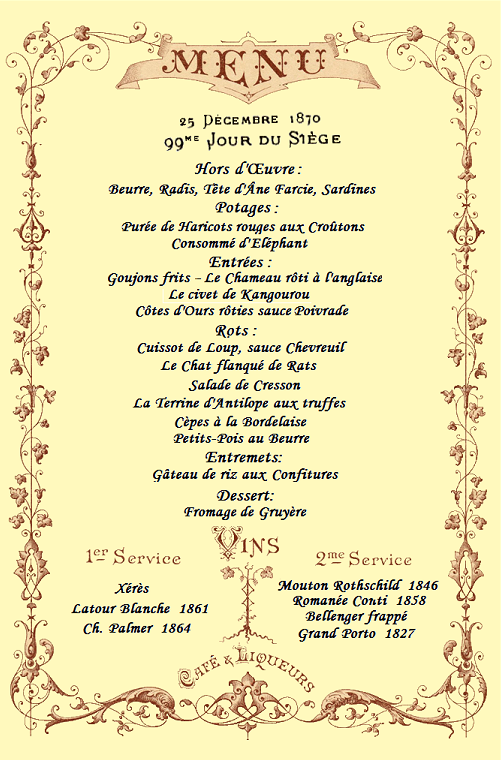 Café Voisin Christmas 1870 Menu