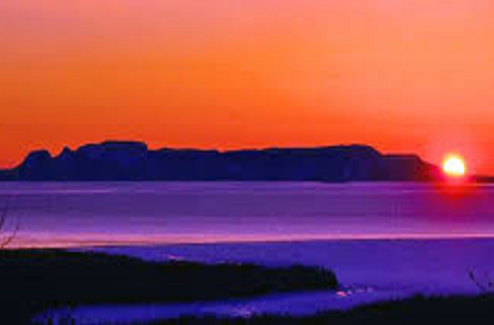 the Sleeping Giant formation viewed across the bay at sunrise