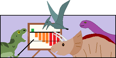 Dinosaurs gather to consider a statistical graph