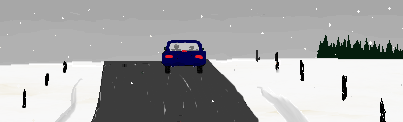 driving a country road in light snowfall