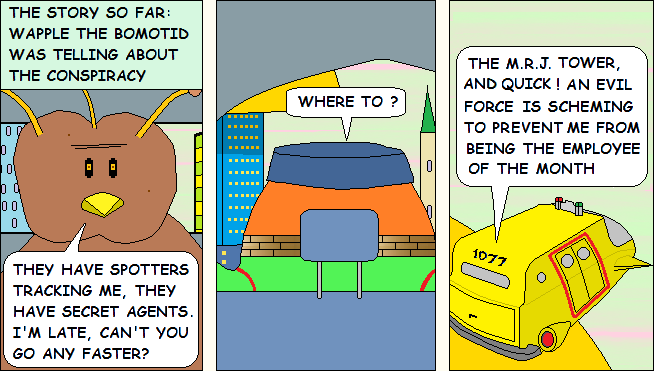 Panel 2 -- An evil force wants to block Wapple from being employee of the month